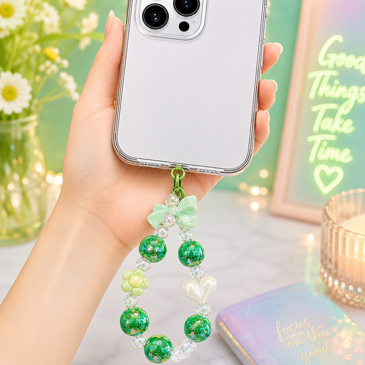 Iridescent Beaded Phone Charm