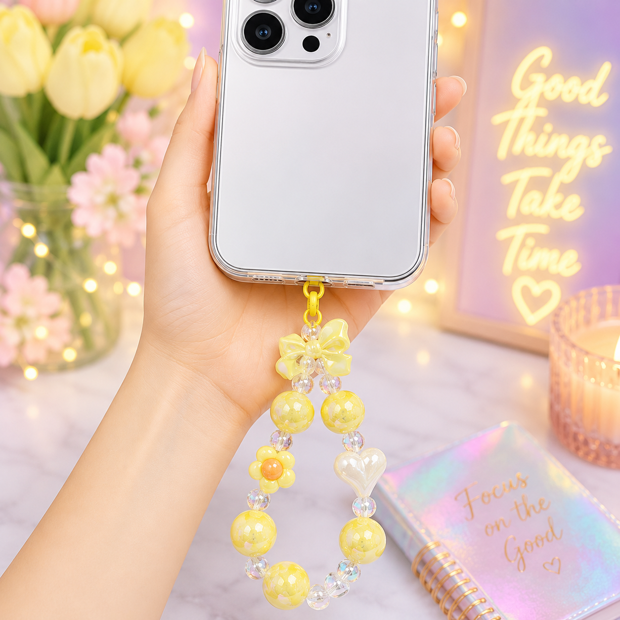 Iridescent Beaded Phone Charm