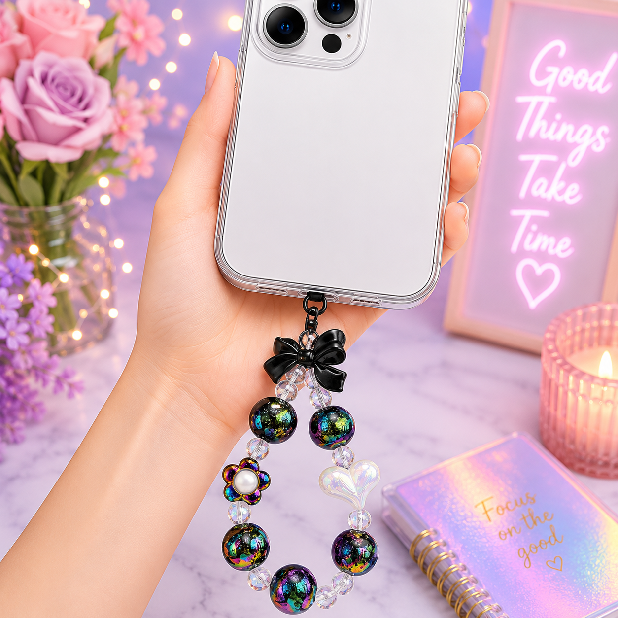 Iridescent Beaded Phone Charm